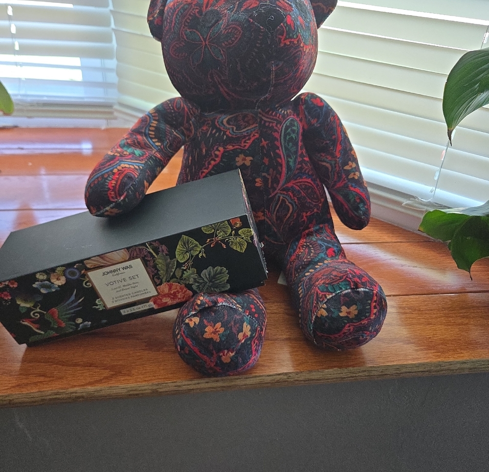 Johnny Was Paisley Floral Plush Bear & Candle Set